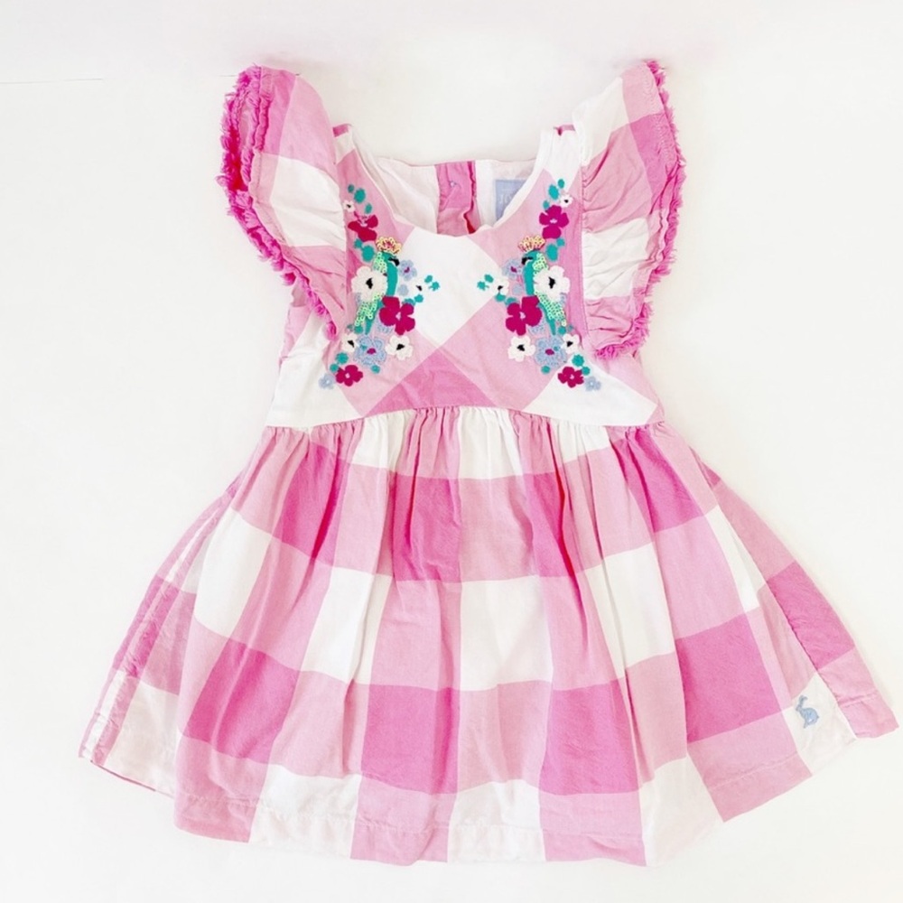 Joules Toddler Gingham Ruffle Embroidered Dress